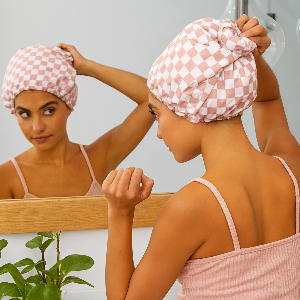 The Pink Checkered Shower Cap
