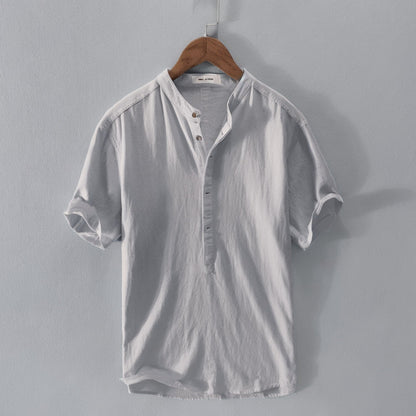 Simple cotton and linen casual men's shirt pullover handsome loose youth shirt