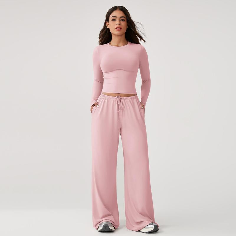 CloudEase Long Sleeve Crop Top & Wide Leg Lounge Set
