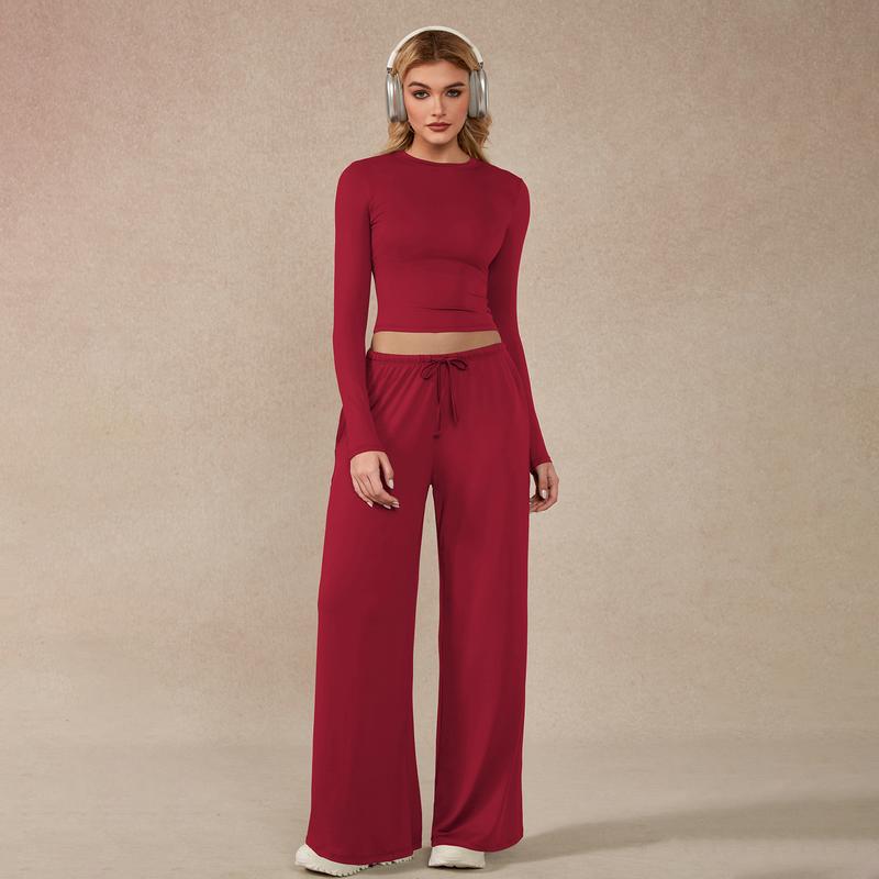 CloudEase Long Sleeve Crop Top & Wide Leg Lounge Set