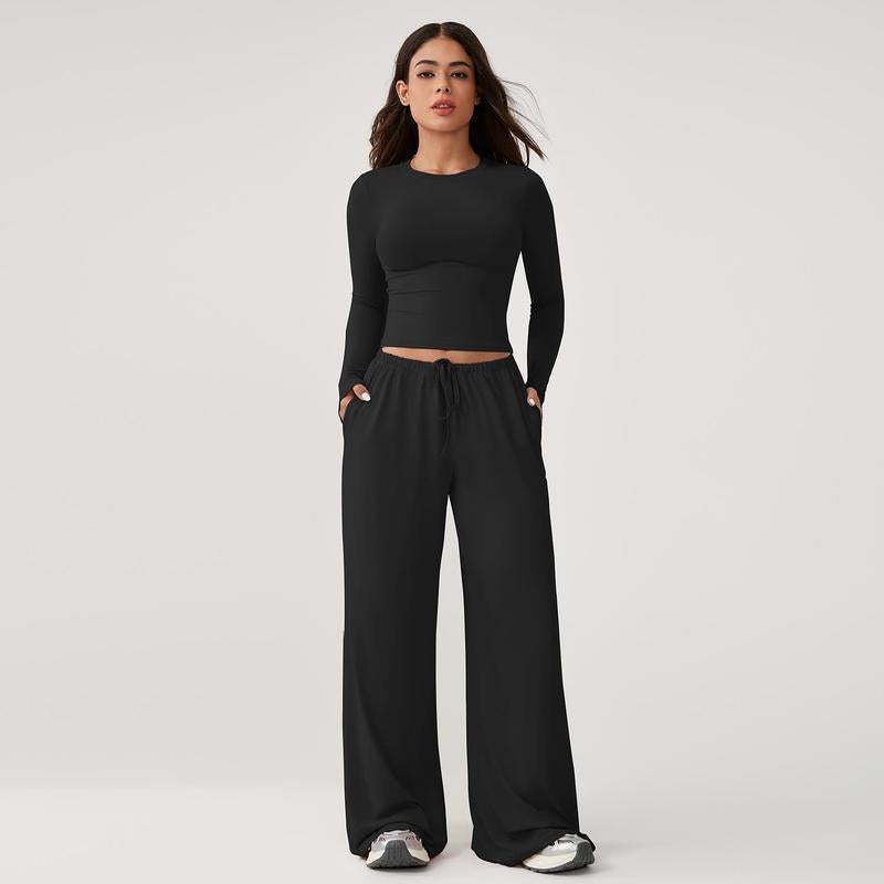 CloudEase Long Sleeve Crop Top & Wide Leg Lounge Set