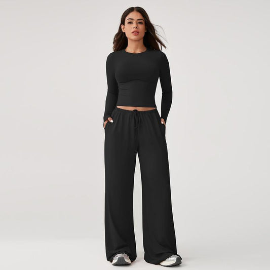 CloudEase Long Sleeve Crop Top & Wide Leg Lounge Set