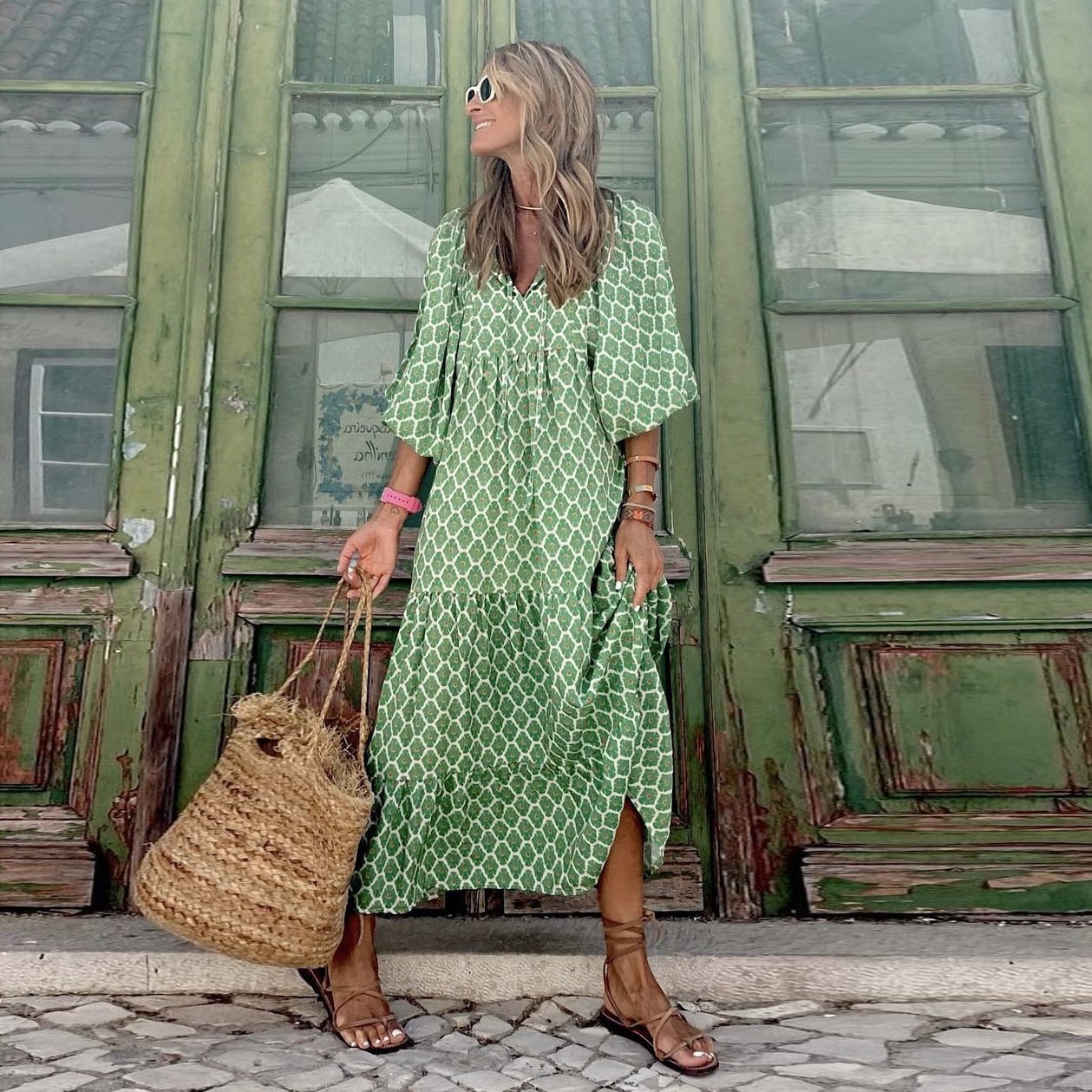 🌸Summer Specials🌸Women's Elegant Puff Sleeve Floral Boho Maxi Dress
