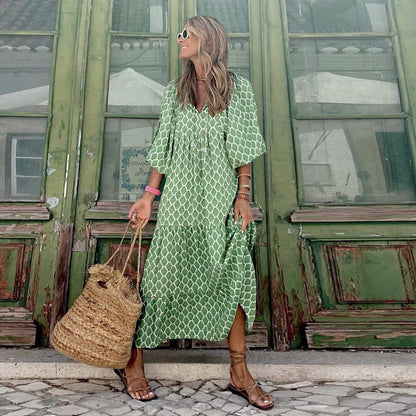 🌸Summer Specials🌸Women's Elegant Puff Sleeve Floral Boho Maxi Dress