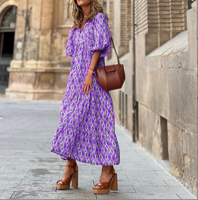 🌸Summer Specials🌸Women's Elegant Puff Sleeve Floral Boho Maxi Dress