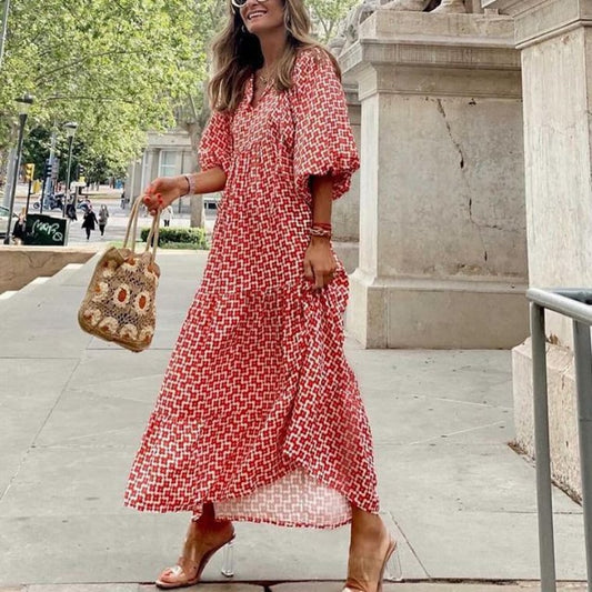 🌸Summer Specials🌸Women's Elegant Puff Sleeve Floral Boho Maxi Dress