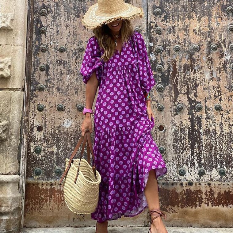 🌸Summer Specials🌸Women's Elegant Puff Sleeve Floral Boho Maxi Dress