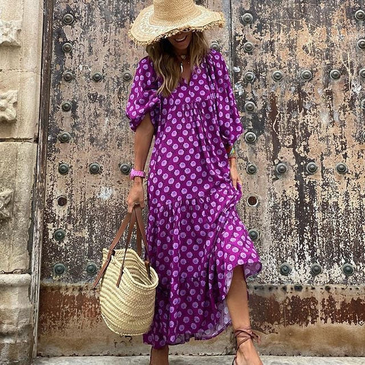 🌸Summer Specials🌸Women's Elegant Puff Sleeve Floral Boho Maxi Dress