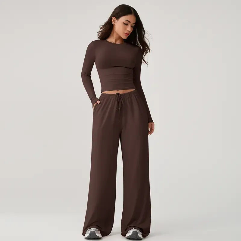 CloudEase Long Sleeve Crop Top & Wide Leg Lounge Set