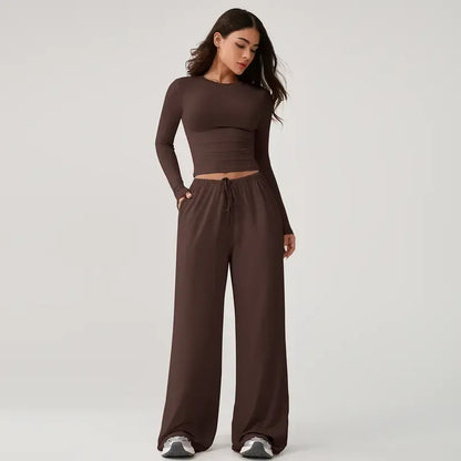 CloudEase Long Sleeve Crop Top & Wide Leg Lounge Set