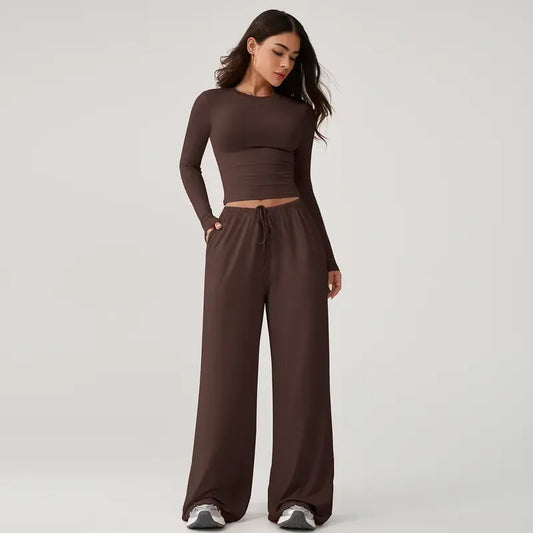 CloudEase Long Sleeve Crop Top & Wide Leg Lounge Set
